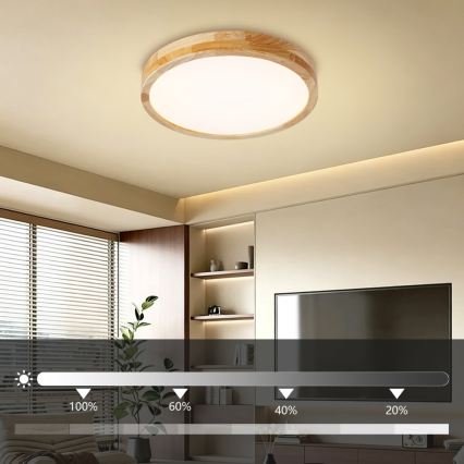 Brilagi - Plafoniera dimmerabile a LED WOODLINE LED/48W/230V 3000-6000K rovere Ø 40 cm + telecomando