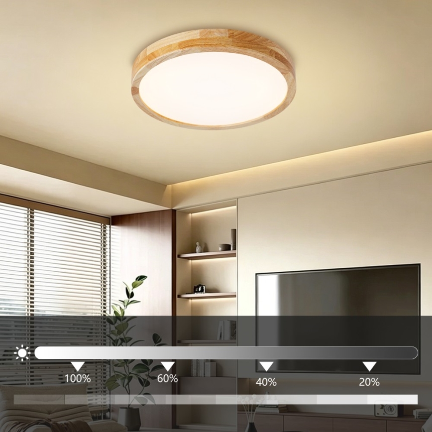 Brilagi - Plafoniera dimmerabile a LED WOODLINE LED/48W/230V 3000-6000K rovere Ø 40 cm + telecomando