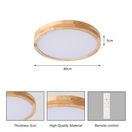 Brilagi - Plafoniera dimmerabile a LED WOODLINE LED/48W/230V 3000-6000K rovere Ø 40 cm + telecomando