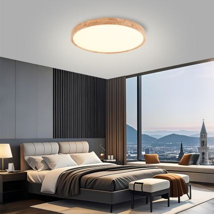 Brilagi - Plafoniera dimmerabile a LED WOODROUND LED/40W/230V 3000-6000K diam. 60 cm in legno CRI 90 + telecomando
