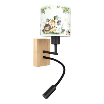 Brilagi - Lampada a parete flessibile LED per bambini BOBO WOOD 1xE27/25W/230V + LED/3W rovere/nero/bianco/verde/giungla