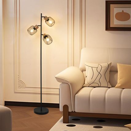 Brilagi - Lampada a piantana BASKLITE 3xE27/15W/230V legno/nero