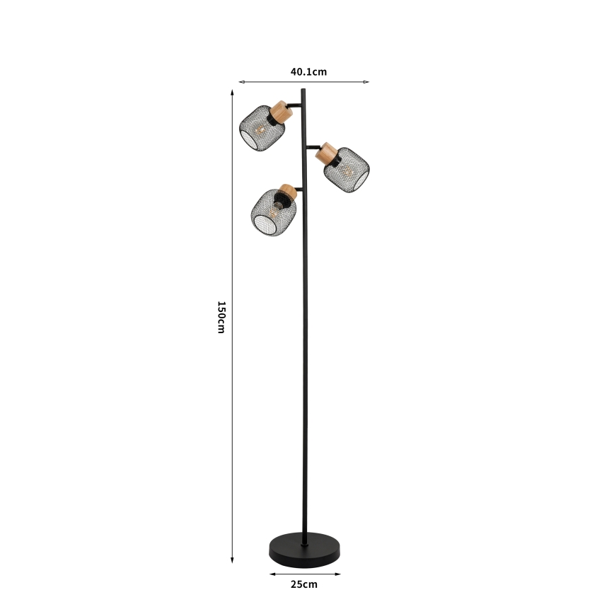 Brilagi - Lampada a piantana BASKLITE 3xE27/15W/230V legno/nero