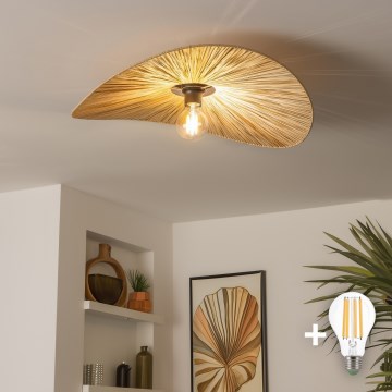 Brilagi - Lampada a plafone LED CERIA BOHO 1xE27/40W/230V Ø 60 cm, raffia/rovere