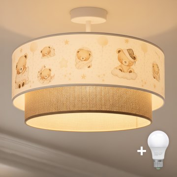 Brilagi - Lampada a plafone LED per cameretta BOBO 1xE27/10W/230V Ø 40 cm bianco/beige/orsetti