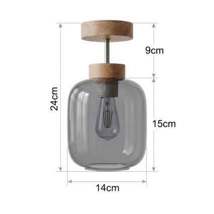 BRILAGI - LED plafoniera RETRO GLASS 1xE27/60W/230V Ø 14 cm rovere/grigio fumé