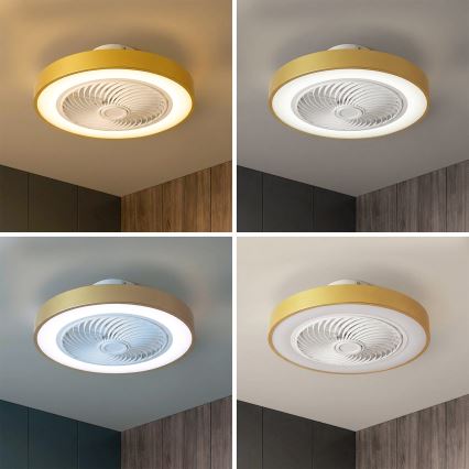 Brilagi - Plafoniera LED dimmerabile con ventilatore, LED/38W/230V, 3000-6500K 3000-6500K, Ø 50 cm, dorata + telecomando