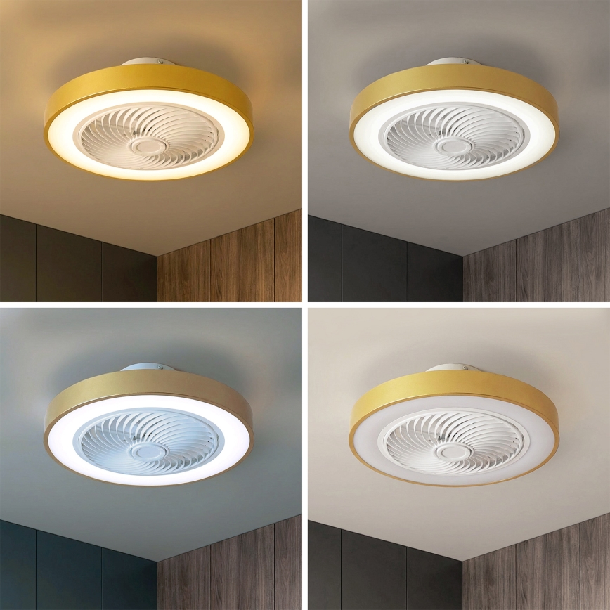 Brilagi - Plafoniera LED dimmerabile con ventilatore, LED/38W/230V, 3000-6500K 3000-6500K, Ø 50 cm, dorata + telecomando
