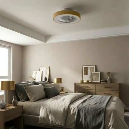 Brilagi - Plafoniera LED dimmerabile con ventilatore, LED/38W/230V, 3000-6500K 3000-6500K, Ø 50 cm, dorata + telecomando