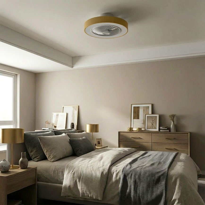 Brilagi - Plafoniera LED dimmerabile con ventilatore, LED/38W/230V, 3000-6500K 3000-6500K, Ø 50 cm, dorata + telecomando