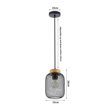 Brilagi - Lampada a sospensione con cavo BASKLITE 1xE27/15W/230V legno di caucciù/nero