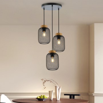 Brilagi - Lampada a sospensione con cavo BASKLITE 3xE27/15W/230V legno di caucciù/nero