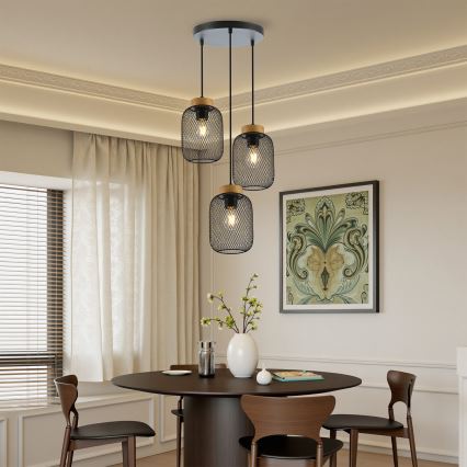 Brilagi - Lampada a sospensione con cavo BASKLITE 3xE27/15W/230V legno di caucciù/nero