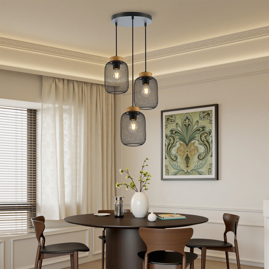 Brilagi - Lampada a sospensione con cavo BASKLITE 3xE27/15W/230V legno di caucciù/nero