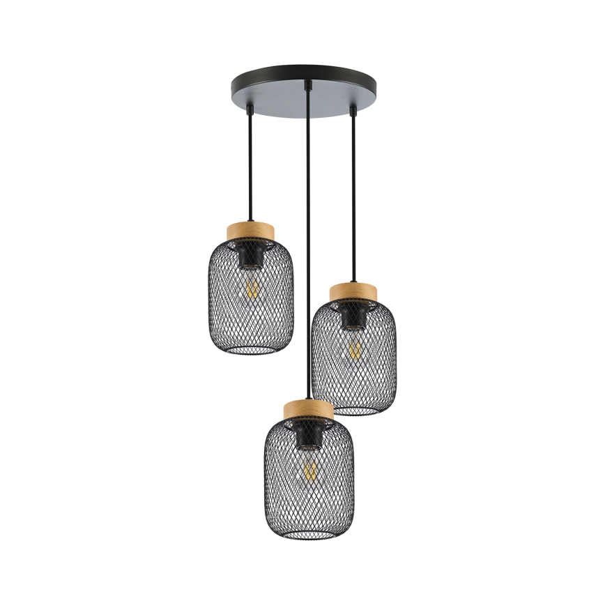 Brilagi - Lampada a sospensione con cavo BASKLITE 3xE27/15W/230V legno di caucciù/nero