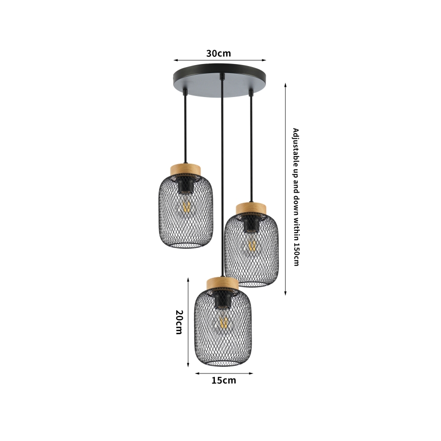 Brilagi - Lampada a sospensione con cavo BASKLITE 3xE27/15W/230V legno di caucciù/nero