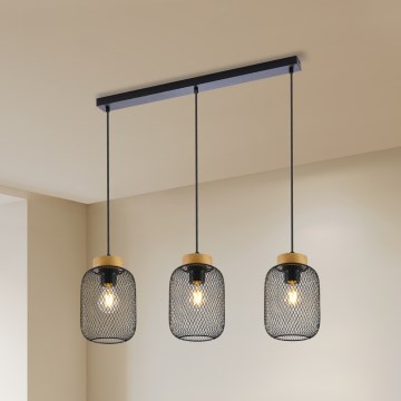 Brilagi - Lampada a sospensione con cavo BASKLITE 3xE27/15W/230V legno di Hevea/nero