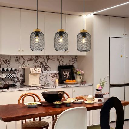 Brilagi - Lampada a sospensione con cavo BASKLITE 3xE27/15W/230V legno di Hevea/nero