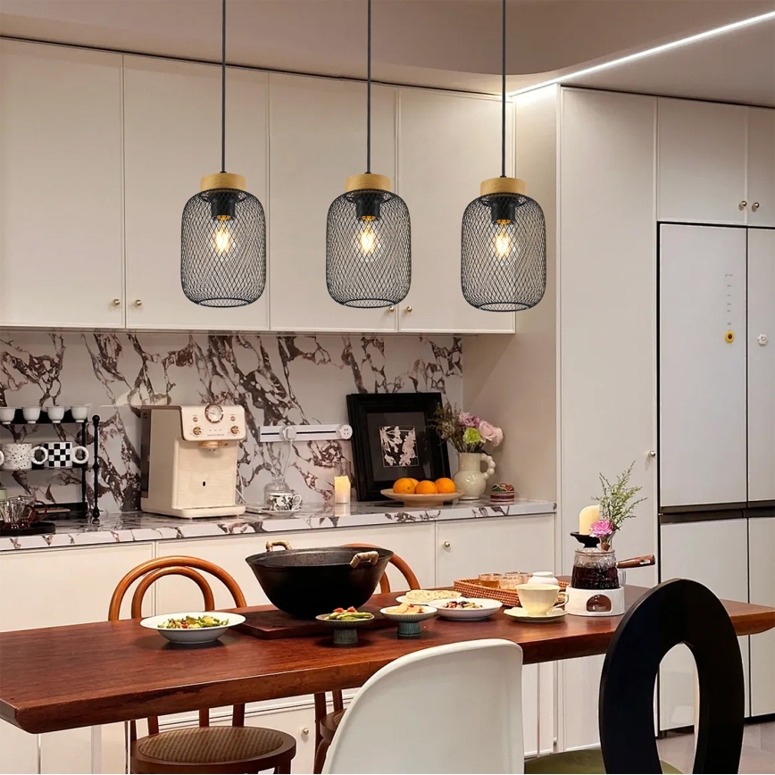 Brilagi - Lampada a sospensione con cavo BASKLITE 3xE27/15W/230V legno di Hevea/nero
