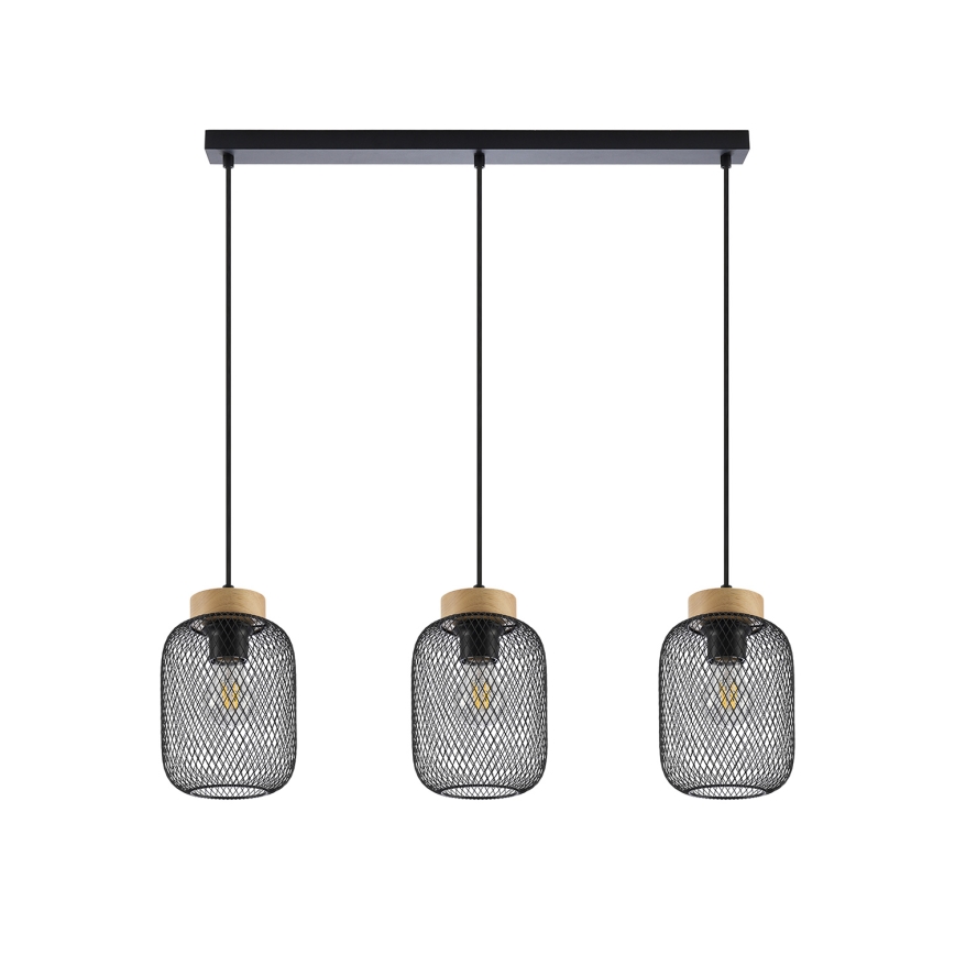 Brilagi - Lampada a sospensione con cavo BASKLITE 3xE27/15W/230V legno di Hevea/nero