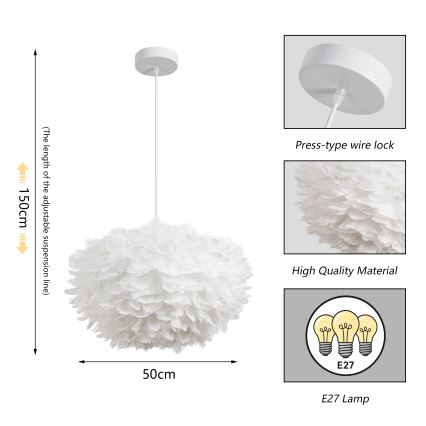 Brilagi - Lampada a sospensione con cavo FEATHER 3xE27/40W/230V Ø 50 cm bianca