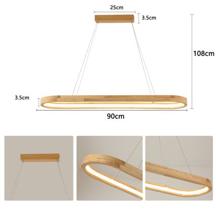Brilagi - Lampada a sospensione con cavo LED UMEA WOOD LED/40W/230V 90x22 cm, legno di caucciù