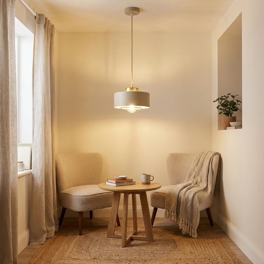 Brilagi - Lampada a sospensione con cavo SPRING 1xE27/60W/230V Ø 20 cm beige/oro