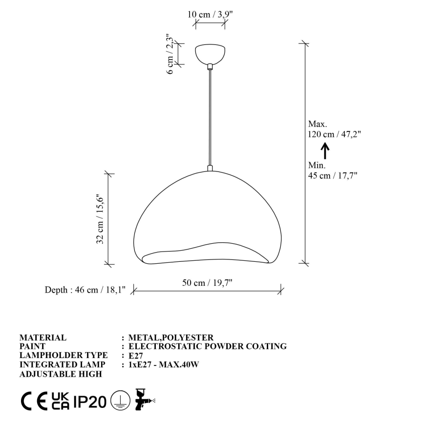 Brilagi - Lampada a sospensione con cavo WABI SABI 1xE27/40W/230V Ø 50 cm bianca