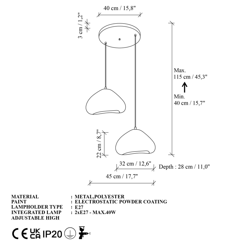 Brilagi - Lampada a sospensione con cavo WABI SABI 2xE27/40W/230V Ø 45 cm, bianco
