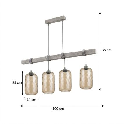 BRILAGI - Lampadario a cavo WOOD GLASS 4xE27/60W/230V pino/grigio/marrone fumé