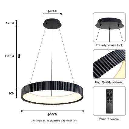 Brilagi - Lampada a sospensione LED dimmerabile su cavo FALCON MODERN LED/54W/230V 3000-6500K Ø 60 cm nero + telecomando