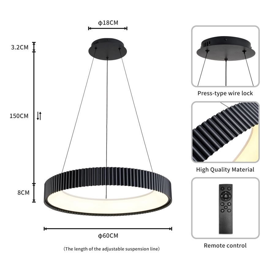 Brilagi - Lampada a sospensione LED dimmerabile su cavo FALCON MODERN LED/54W/230V 3000-6500K Ø 60 cm nero + telecomando