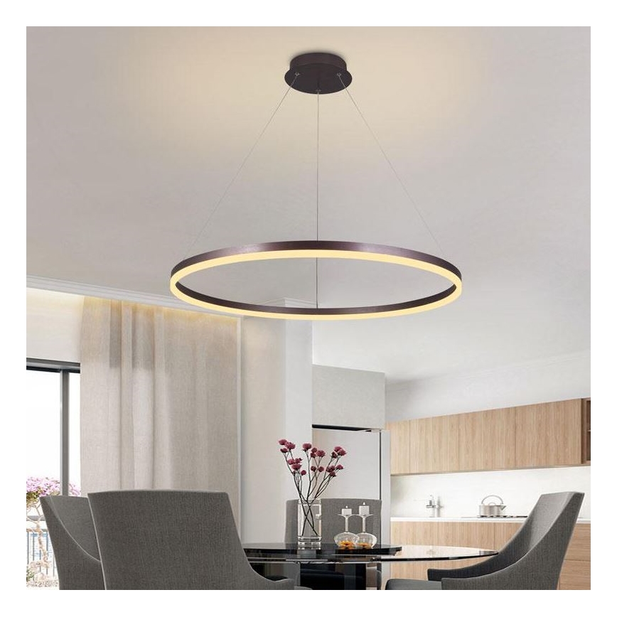 Brilagi - Lampadario LED dimmerabile a sospensione su cavo CIRCLE LED/55W/230V 3000-6500K Ø 80 cm marrone + telecomando