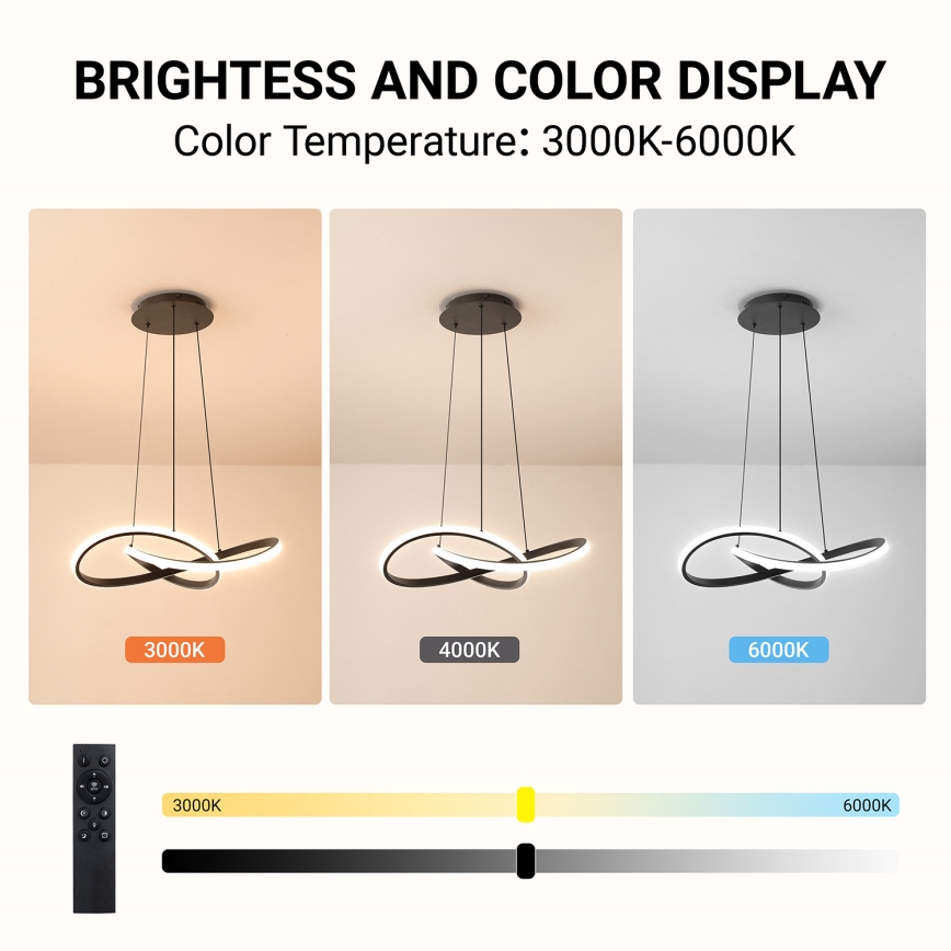 Brilagi - Lampadario LED dimmerabile su cavo INFINITY LED/55W/230V 3000-6000K 50x50 cm nero + telecomando