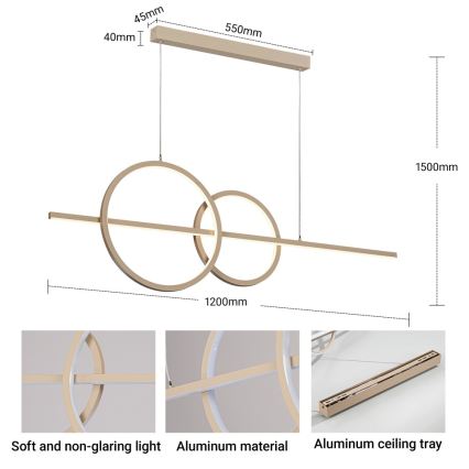 BRILAGI - Lampadario LED dimmerabile su cavo SIGNATURE LED/53W/230V 3000-6000K 120 cm beige+ telecomando