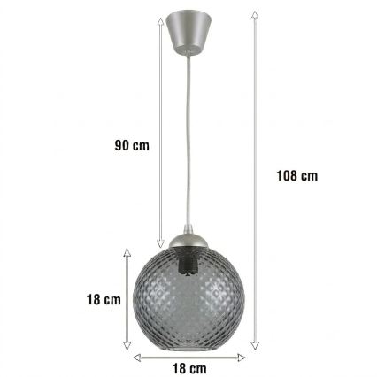 Brilagi - Lampadario LED sospeso con cavo RETRO GLASS 1xE27/60W/230V Ø 18 cm argento/grigio fumé