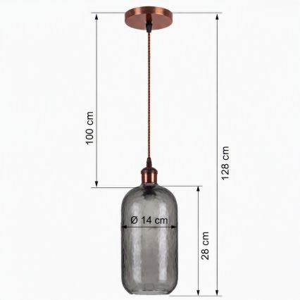 Brilagi - Lampadario LED a cavo RETRO GLASS 1xE27/60W/230V Ø 14 cm rame/grigio fumé