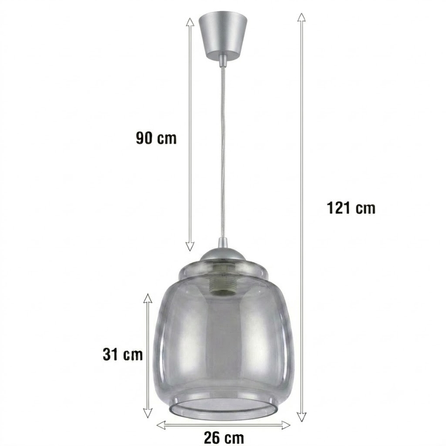 Brilagi - Lampadario LED a sospensione con cavo RETRO GLASS 1xE27/60W/230V Ø 26 cm argento/fumé