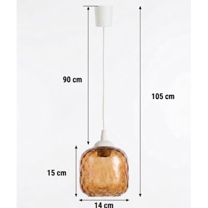 Brilagi - Lampadario LED a cavo RETRO GLASS 1xE27/60W/230V Ø 14 cm bianco/marrone fumé