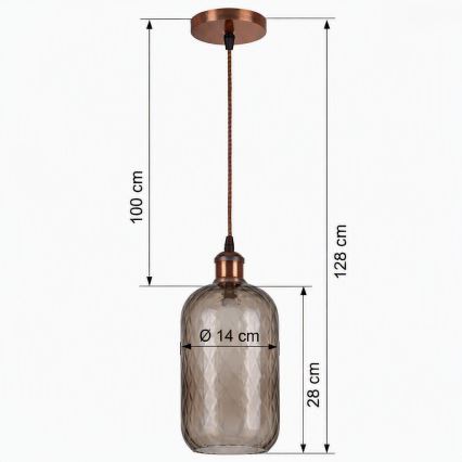 Brilagi - Lampada a sospensione LED con cavo RETRO GLASS 1xE27/60W/230V Ø 14 cm rame/marrone fumé
