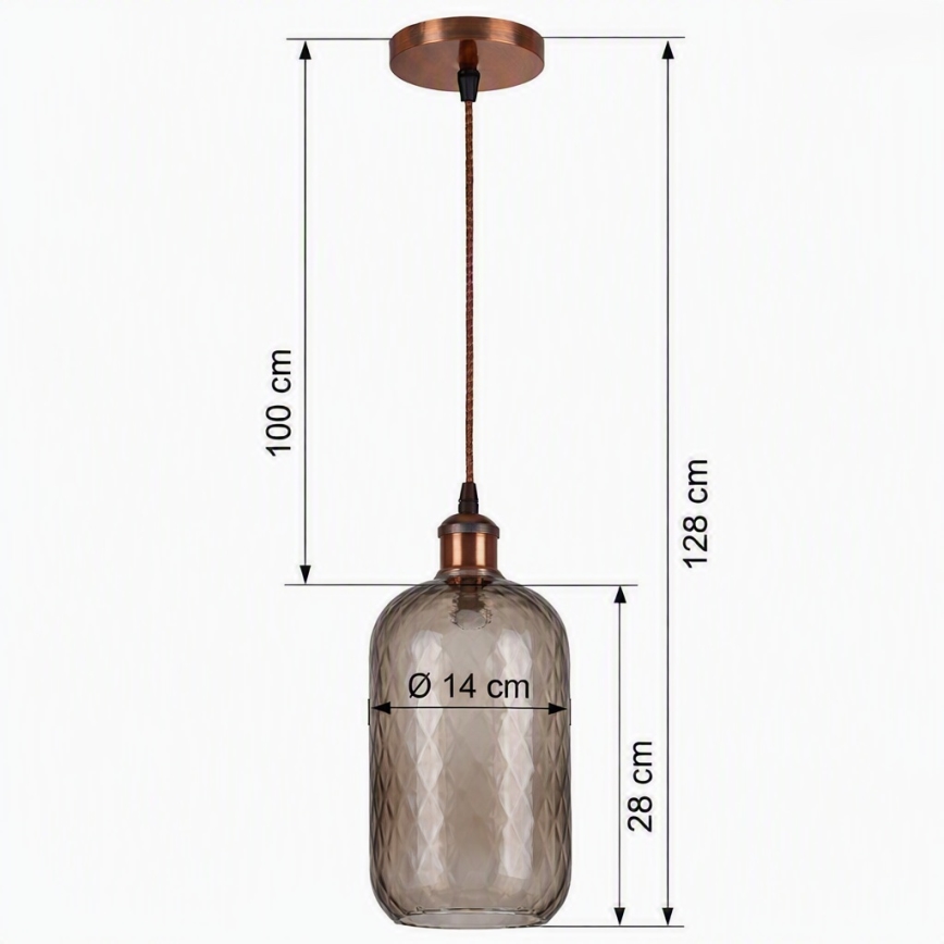 Brilagi - Lampada a sospensione LED con cavo RETRO GLASS 1xE27/60W/230V Ø 14 cm rame/marrone fumé