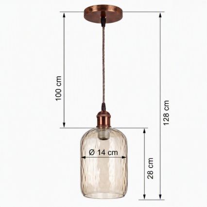 Brilagi - Lampadario LED sospeso con cavo RETRO GLASS 1xE27/60W/230V Ø 14 cm colore rame/marrone fumé