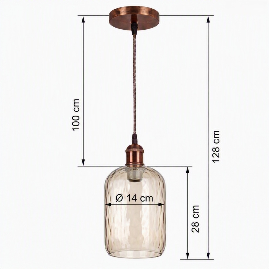 Brilagi - Lampadario LED sospeso con cavo RETRO GLASS 1xE27/60W/230V Ø 14 cm colore rame/marrone fumé