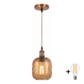 BRILAGI - Lampada a sospensione LED con cavo RETRO GLASS 1xE27/60W/230V Ø 14 cm oro/marrone fumé