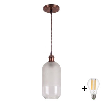 Brilagi - Lampada a sospensione LED con cavo RETRO GLASS 1xE27/60W/230V Ø 14 cm rame/bianco