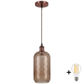 Brilagi - Lampada a sospensione LED con cavo RETRO GLASS 1xE27/60W/230V Ø 14 cm rame/marrone fumé