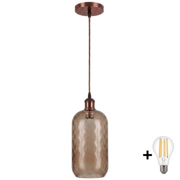 Brilagi - Lampada a sospensione LED con cavo RETRO GLASS 1xE27/60W/230V Ø 14 cm rame/marrone fumé