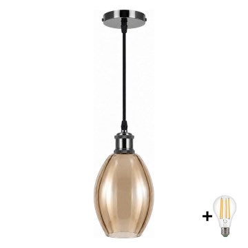 BRILAGI - Lampada a sospensione LED con cavo RETRO GLASS 1xE27/60W/230V Ø 17 cm nero/beige fumé