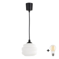 Brilagi - Lampada a sospensione LED con cavo RETRO GLASS 1xE27/60W/230V Ø 20 cm nero/bianco