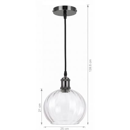 BRILAGI - Lampada a sospensione LED con cavo RETRO GLASS 1xE27/60W/230V Ø 25 cm nero/trasparente